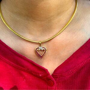 14 k gold necklace and ruby and diamond heart pendant